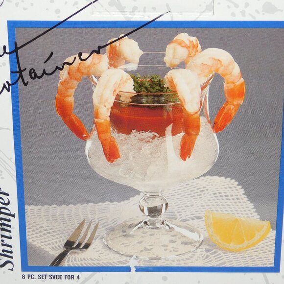 VTG Set of 4 ( 8 Pieces ) Shrimp Cocktail Glasses w inserts Service UNUSED - Picture 2 of 14